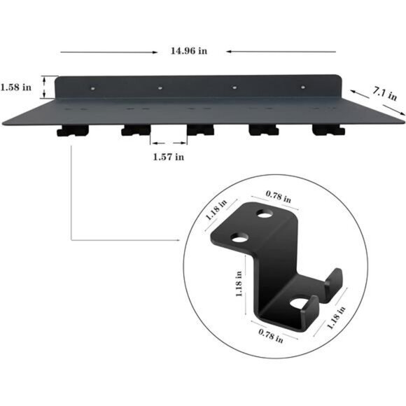 Wall Mounted Gym Shelf with Hooks Black Floating Storage Rack for Workout Gear - Picture 3 of 8